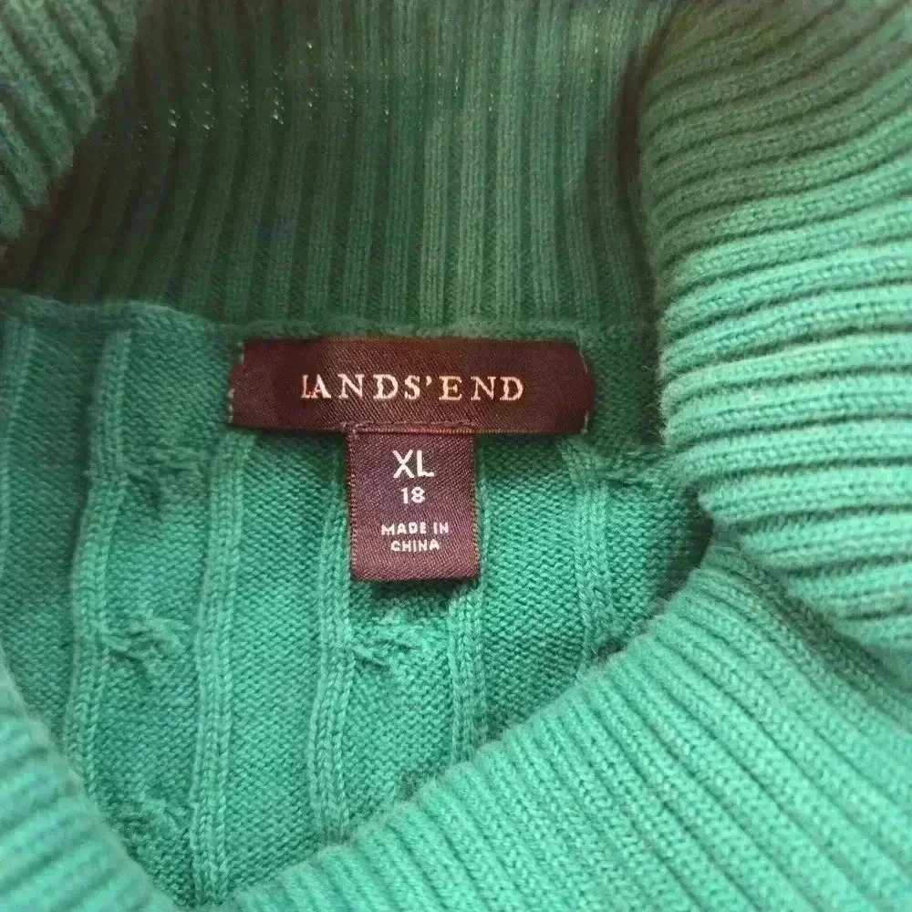 Lands End Cotton Cable Knit Cowl Neck Sweater Green Womens Size XL - Picture 5 of 10